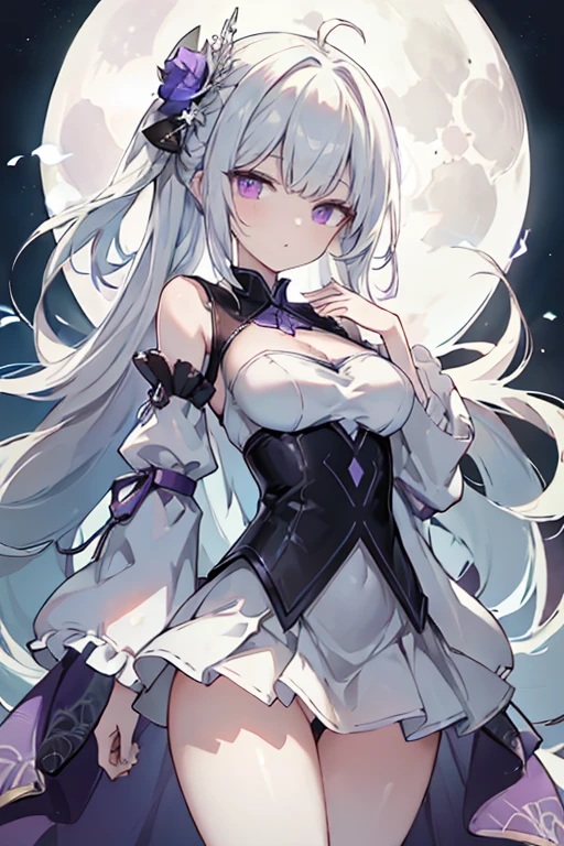 1girl, アニメ, cute girl, blank background, white background, fantasy, detailed fantasy dress with highlights, beautiful face, beautiful eyes, dark colors, black hair with multicolor streaks, red eye with different color pupil in eye, multicolor eye, medium breasts, slight cleavage, beautiful skin, cute, breast curtains, extremely delicate and beautiful, (beautiful detailed face:1.0), (detailed deep eyes), symmetrical breasts, deep eyes, shiny skin, portrait, slender waist, hips wider than shoulders, thighs, expressionless, young girl, luminous eyes, adorable,(Kpop idol),(aegyo sal:1),(Platinum blonde hair:1),((puffy eye)),Black panty,sexy posture,Superskirt, Ultra-high resolution,Black collar,slim figure, Abdominal y tattoo, womb tattoo,Tight-fitting leg ring,y tattoo on half-body,Bare skin, Armored hand,Hidden fingertips,Hand covered,Arm covered,Fist covered,{{beautiful detailed fingers}}, tufts of hair, moderate beautiful breast:1.0,(masterpiece:1.2), best quality, high-res, HDR, perfect face, intricate armor, delicate blue filigree, intricate filigree, red metalic parts, detailed part, dynamic pose, dynamic lights, cute face, neutral expression, shuimobysim, lotus, Hanfu, maxi skirt, dress conservatively 1girl, 独奏, long blue hair, standing, One lady,14years,((White hair) ,(Shiny purple bodysuit with microskirt),((Fantasy, Moon Night)), gradient_eyes,