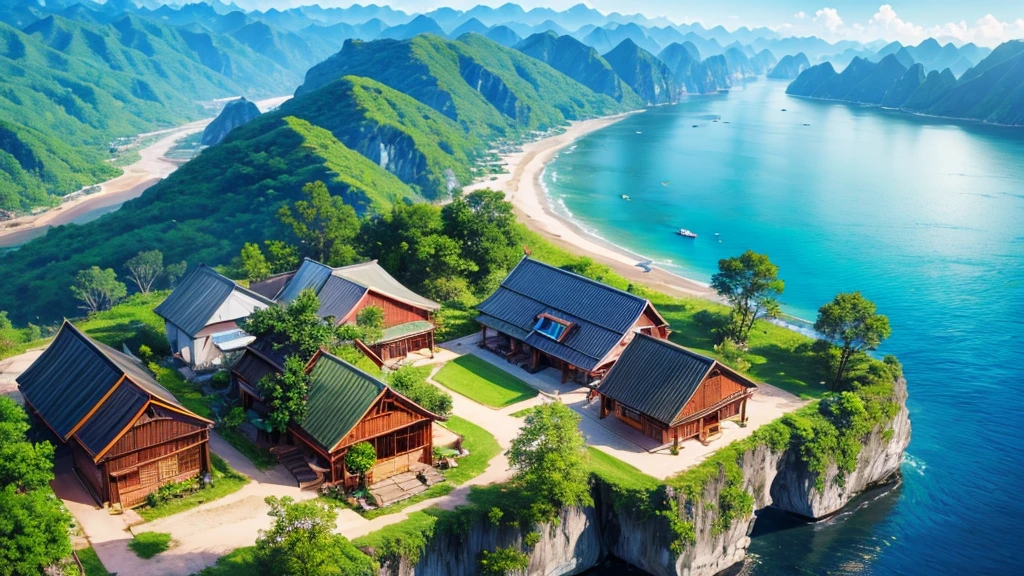 Beautiful scenery of Vietnam . Aerial view. 8K, true, There are many small houses