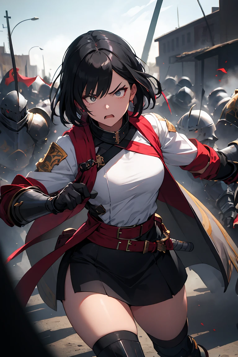 female knight battlefield mini skirt anger Black Hair