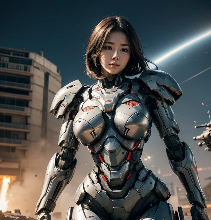 Super detailed, advanced details, high quality, High resolution, 1080p, hard disk, beautiful,(war machine),Oppai Missile,Capture the big picture,beautiful,Mecha cyborg girl,battle mode,Mecha body girl,She is wearing a futuristic war machine weapon mecha