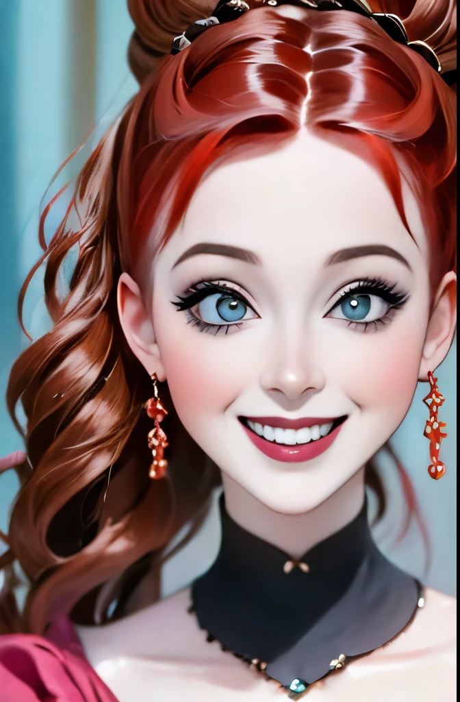 A full color portrait of a beautiful woman wearina a 15th-century royal attire, The Other Boleyn Girl movie set,lipstick,epic character composition,by ilya kuvshinov, alessio albi, nina masic,sharp focus, subsurface scattering, f2, 35mm, film grain , reddish hair