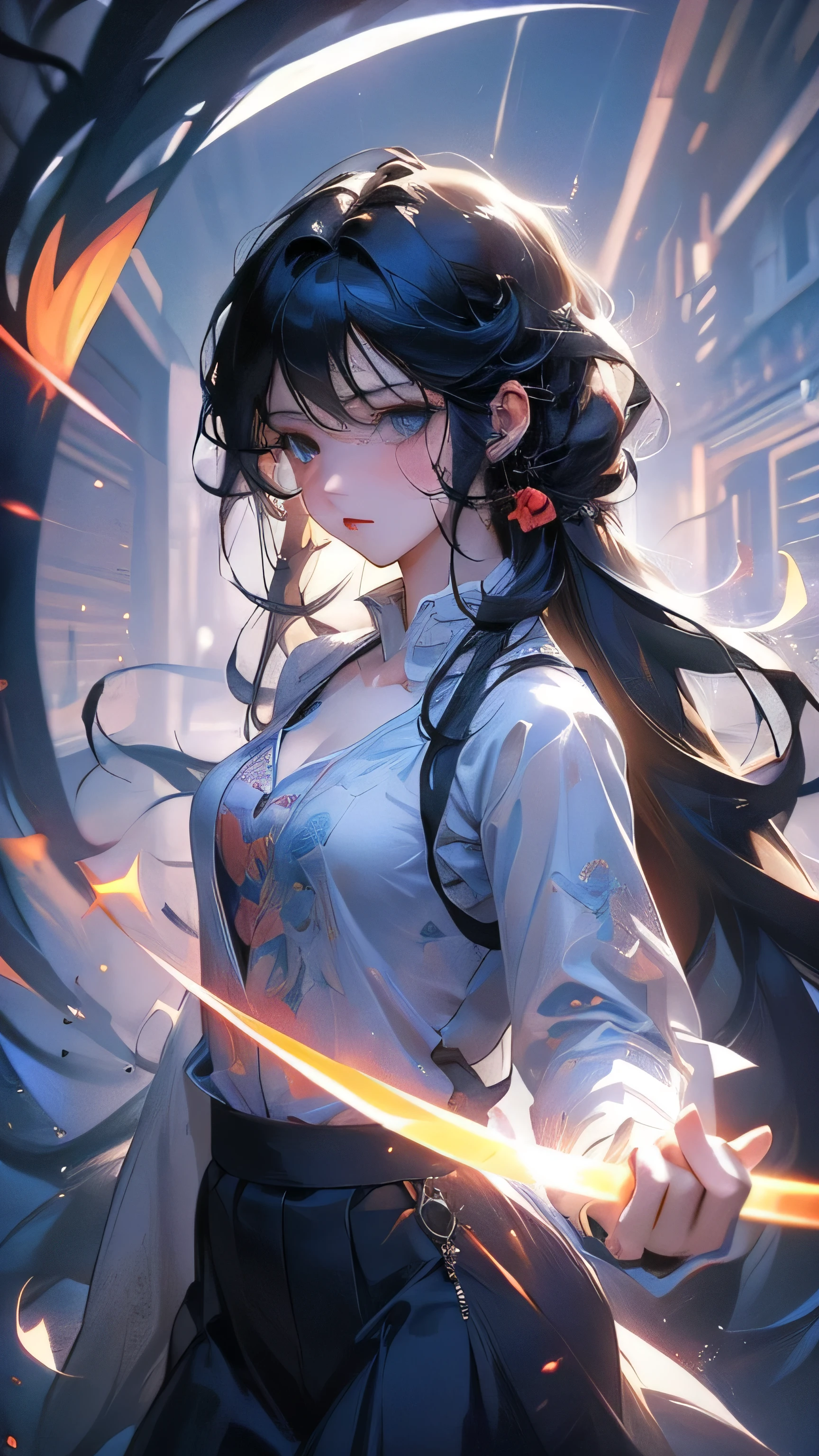 animemanga girl，Long black hair，whiteskirt，red rose, Tattooed with, Delicate and beautiful eyes, guweiz, guweiz on pixiv artstation, detailed digital anime art, Beautiful anime girls, guweiz on artstation pixiv, Anime style 4k, Guys, a beautiful anime portrait, detailed portrait of an anime girl, detailed anime art, beautiful anime woman