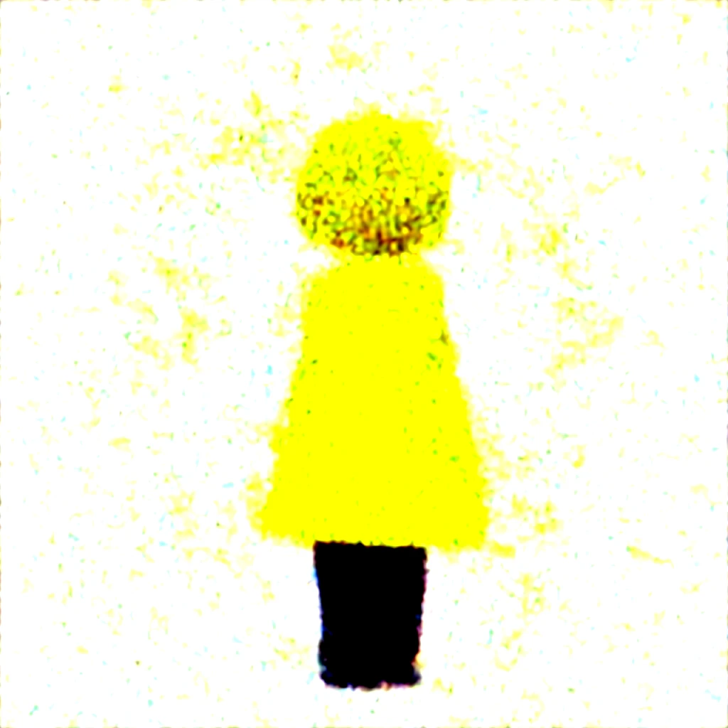 I want to create a cute character that looks like a person holding shopping bags, wearing a yellow dress and brown boots.. I want a minimalist background that resembles a virtual environment . It should look like it is offering a virtual product. I want more than one model of the same character in different ways and in one of them she is next to a white frame ( make a logo with this idea)