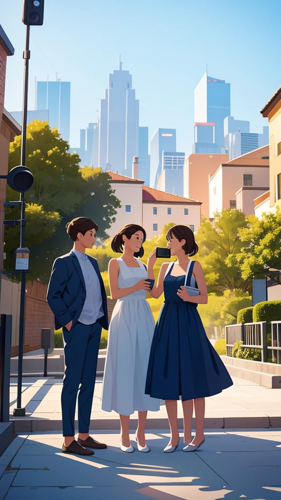 outdoors,Three people preparing to take a photo