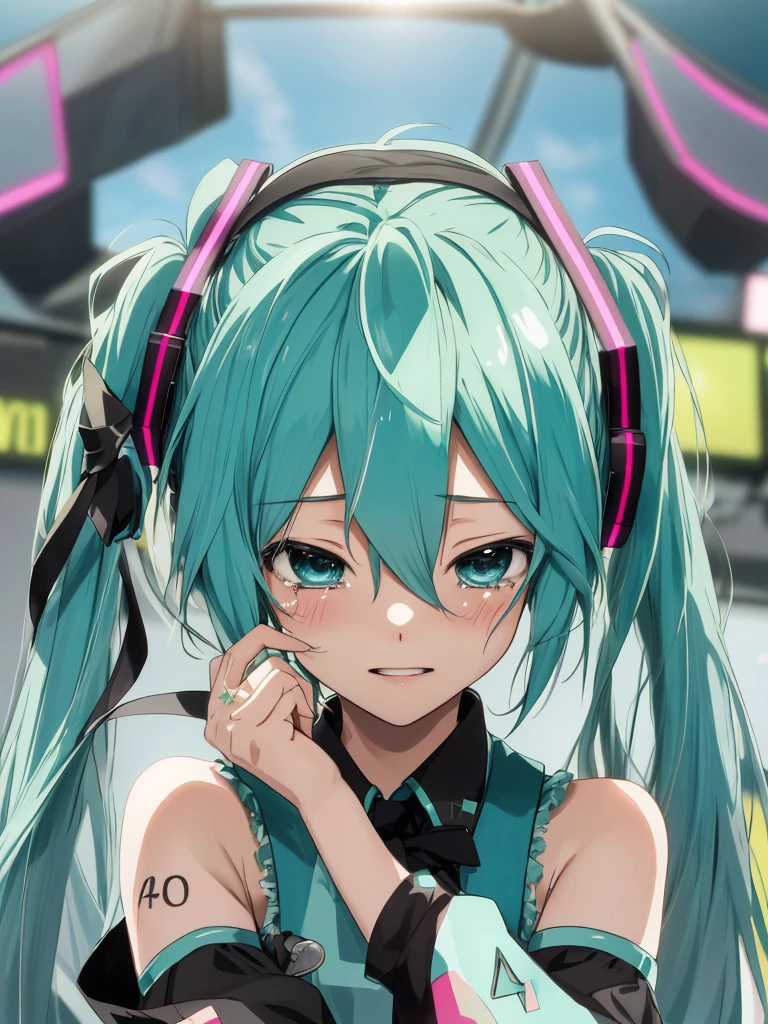 hatsune miku, crying with joy
