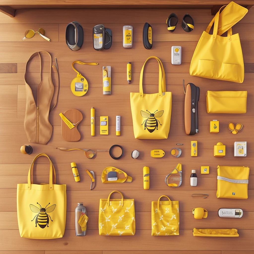 Create a yellow shopping bag with a bee design print and your name inside for perfect finds