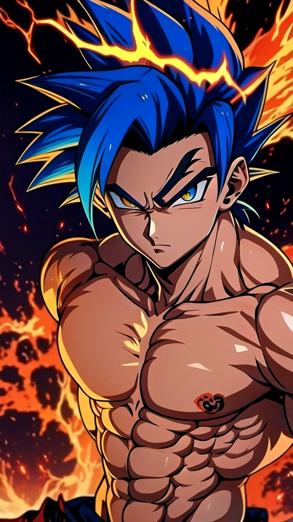 Get ready for a visual feast with Gohan, brilliant blue hair and tattoos, a creature with a handsome face and piercing golden eyes. In his transformed state, he radiates extreme instinct and power, creating an epic anime about this man of energy. See how he manipulates fire and lava in stunning anime artwork that will blow your mind. This concept art is straight from the Bleach Universe, with manga-style 8k wallpapers that will transport you to another dimension. Get ready to be amazed by this detailed piece of digital anime art, showcasing the ultimate combination of style and power.