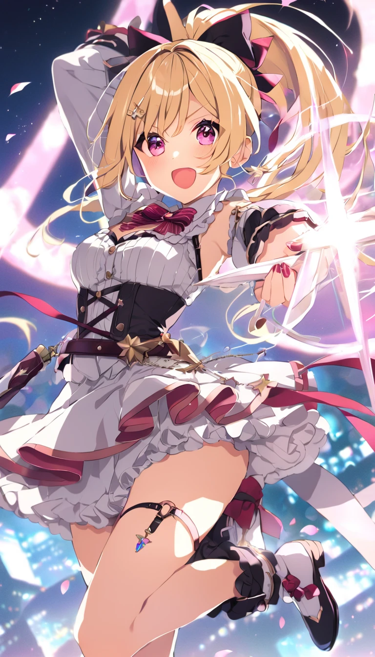 ponytail、Magical girl、dynamic pose、Blonde、knife