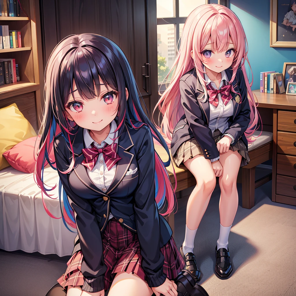 middle School girls，smile，Beautiful girls，The best quality to get you horny，Perfect Girl，Super cute girl，uniform，blazer，cardigan，Long Hair、She has her bangs down，Ultra HD，Young girl，Sex，Naughty Girls，Blowjob，Full body image，Disorganized，Beautiful girls，Multi-colored hair，The room，