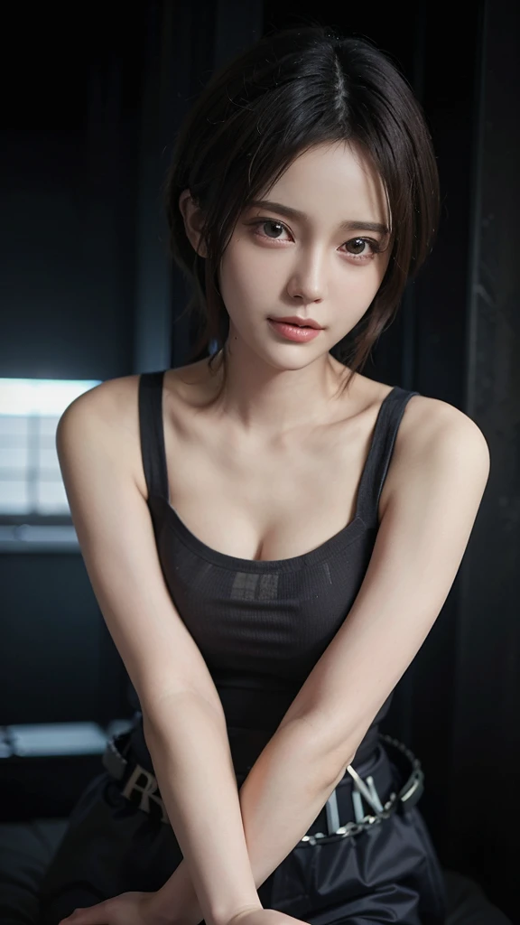 Fantasy art, photorealism, dynamic lighting, artstation, poster, volumetric lighting, very detailed faces, (official uniform: 1.4), short hair, sweater, delicate collarbone, bare shoulders, full breasts, big breasts, use katana