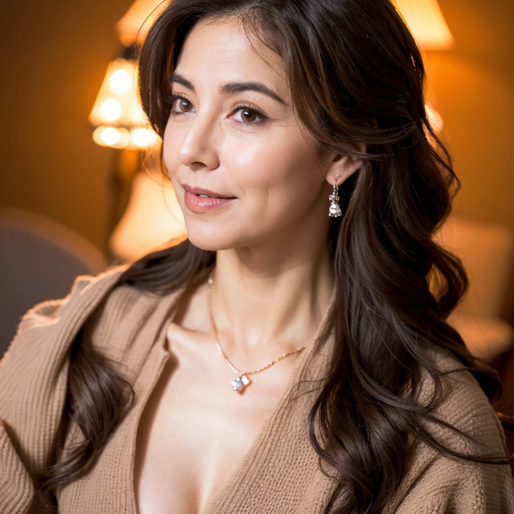 Beautiful mature woman with wavy long hair, Sexy Middle Eastern MILF, Ultra-high resolution,(Realistic:1.4), ((Highest quality)), ((masterpiece)), (be familiar with),