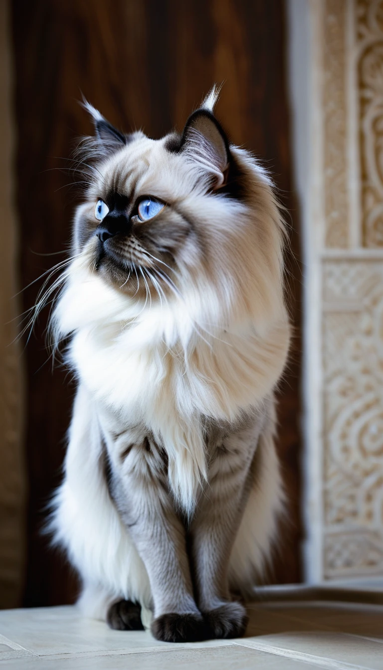 There is no one, realistic photo, photo realism, realism, Persian (persian) cat, perfect composition, intricate details, Very sharp, masterpiece, profile, high resolution, Minimalistic abstract background