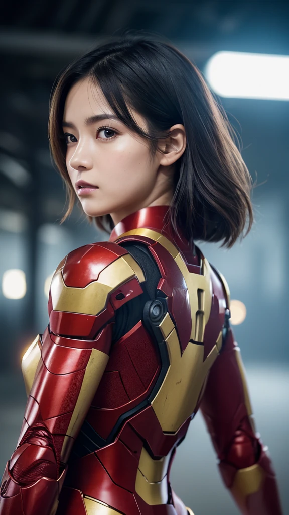 (One girl:1.3), alone,__Body parts__, Official Art, unity 8k wallpaper, Super detailed, beautiful and aesthetic, beautiful, masterpiece, 最high quality, born, masterpiece, Ultra HD Photos,, 最high quality, Ultra-high resolution, Realistic, sunlight, Full body portrait, stunningly beautiful,, Dynamic pose, Delicate face, bornきbornきとした目、Eyes in detail, (Side view、Looking back), She is cosplaying as Iron Man, Red and Gold, Highly detailed abandoned warehouse background, Detailed face, Detailed, intricate and busy background, Messy, nice,, Skin with attention to detail, Realistic skin detail, Detailed pores, Bold composition、Sharp focus, Volumetric Fog, 8K Ultra HD, Digital single-lens reflex camera, high quality, Film Grain, , Photorealism, Lomography, A sprawling metropolis in a dystopian future, View from below, translucent