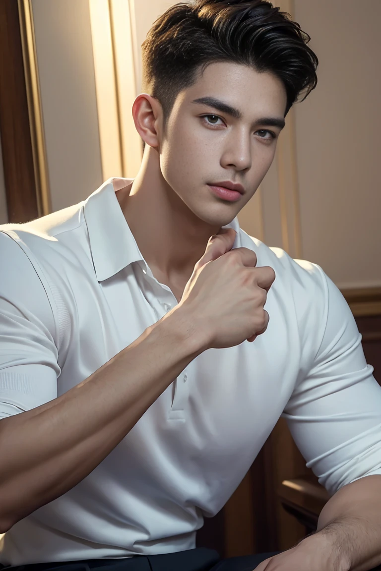 Ultra wide angle，((masterpiece)),((best quality)),8K,High Detail,Very detailed, 2 handsome muscular boys，Very manly，golden brown eyes，Stylish short hair，Vivid male image, Fashion pose, masculine expression，Real skin texture, ((Perfect hand details))，((Real and complete hand details))，Light,
Royal blue style couple，White male model photos