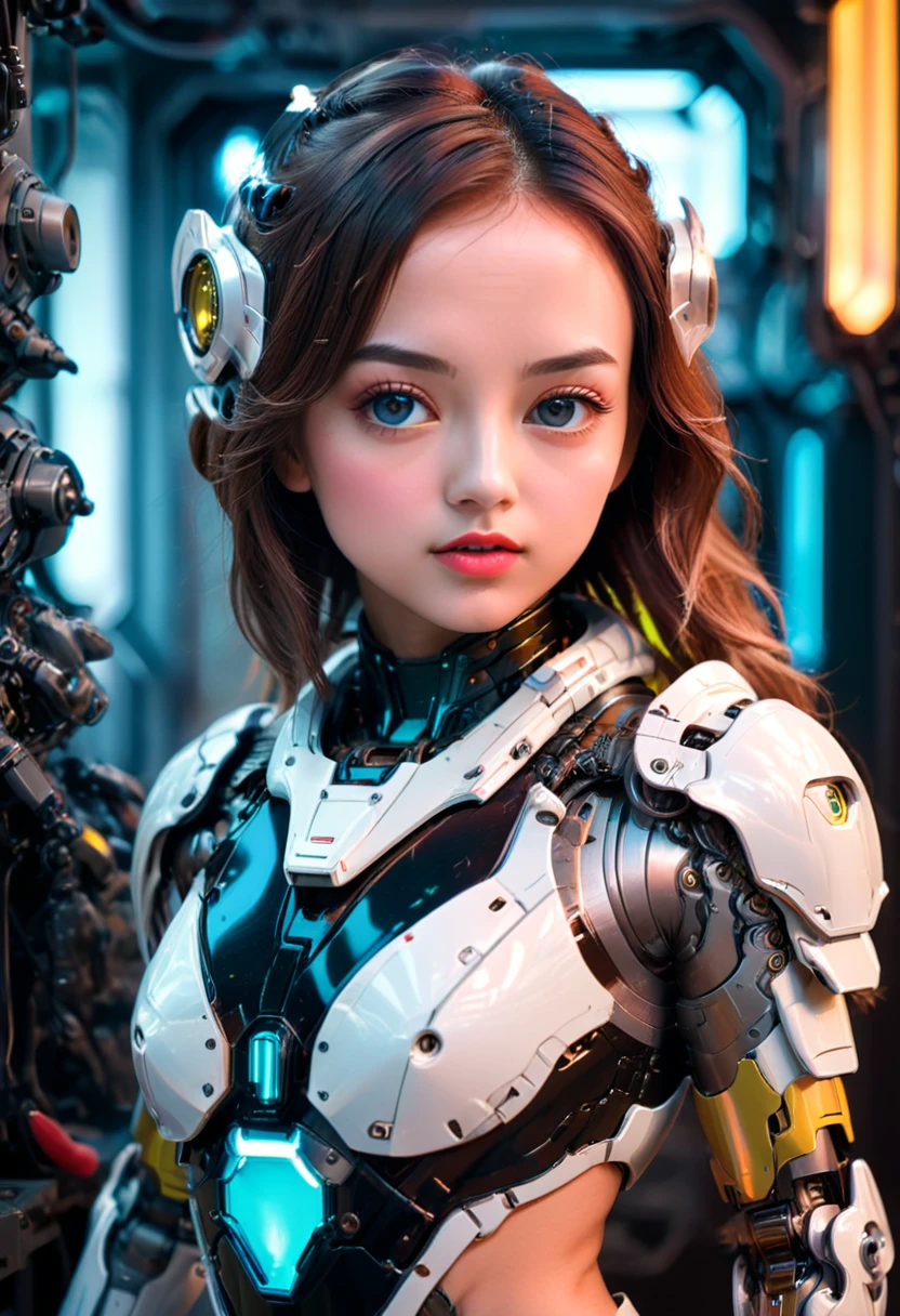 mecha girl, (full body:1.5), perfect detailed eyes, perfect detailed nose, perfect detailed lips, extremely detailed face, long eyelashes, futuristic mecha armor, intricate mechanical details, intricate mechanical joints, advanced robotic limbs, high-tech materials, shiny metallic surfaces, glowing neon accents, dramatic cinematic lighting, vibrant neon color palette, dynamic action pose, epic sci-fi atmosphere, masterpiece, (best quality,8k,highres,ultra-detailed,realistic,photo-realistic:1.37)