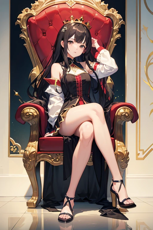 masterpiece, Highest quality, High resolution,Follow the on-screen instructions、Anime Style、One Girl、Princess、cute、Beautiful girl with long hair、Sitting on the throne、Bend your legs and spread your legs、Show your crotch、Marble wall background、The presence of a king