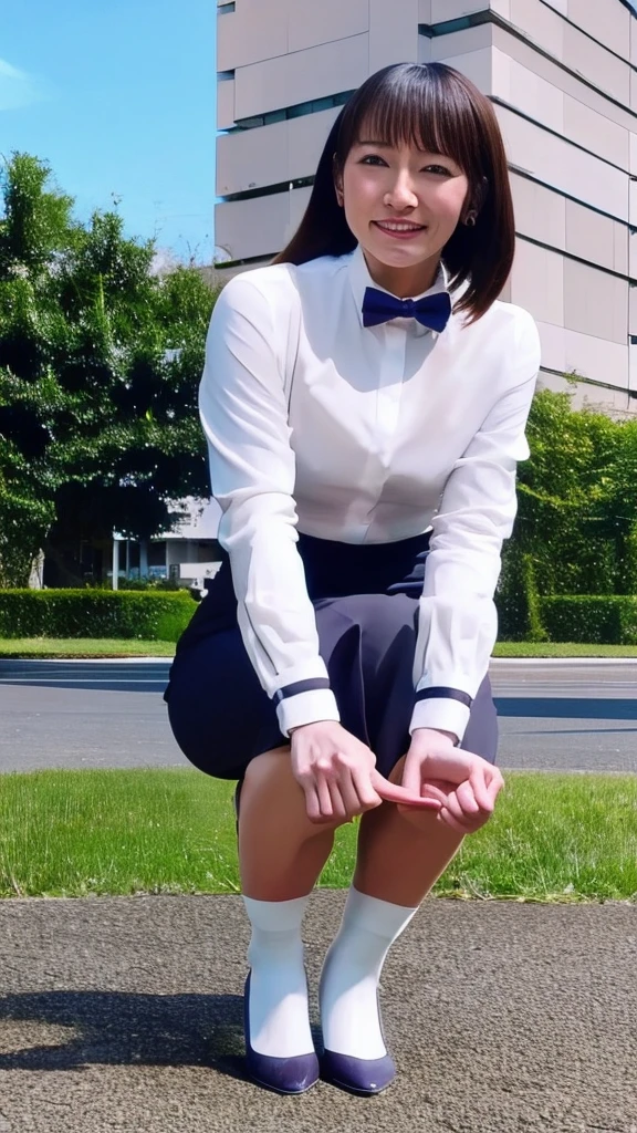 (NSFW),1 female,Beauty,Beautiful face,smile,Crouching and watching the viewer,Office Lady,In a suit,A dignified appearance,Perfect Style,Take off your jacket,Cleavage,focus on the chest,(squatting down:1.2),(open 2 legs:1.2),(show off panty:1.2),View from above,Front view,Ultra-realistic,Ultra high definition,Highest quality,8K,Masterpiece