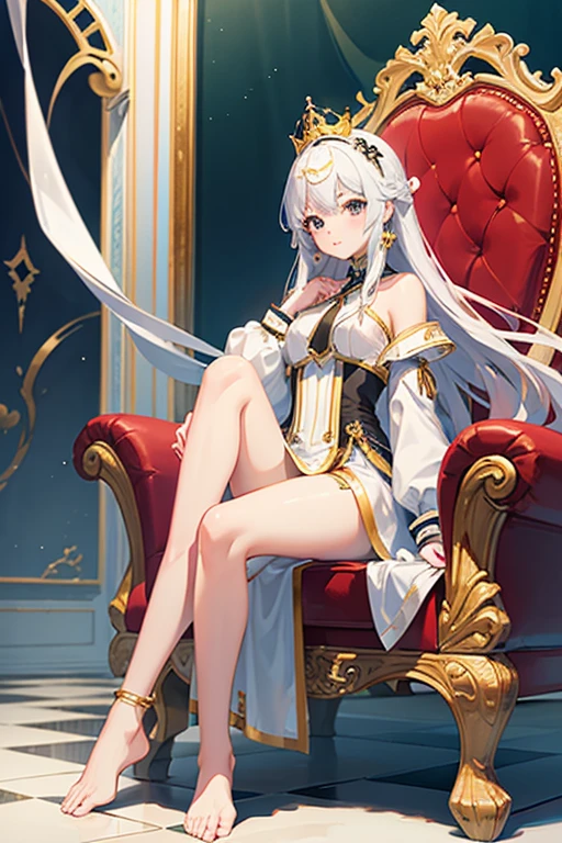 masterpiece, Highest quality, High resolution，Follow the on-screen instructions、Anime Style、One Girl、Princess、cute、Beautiful girl with long hair、Sitting on the throne、Bend your legs and spread your legs、Show your crotch、Marble wall background、The presence of a king