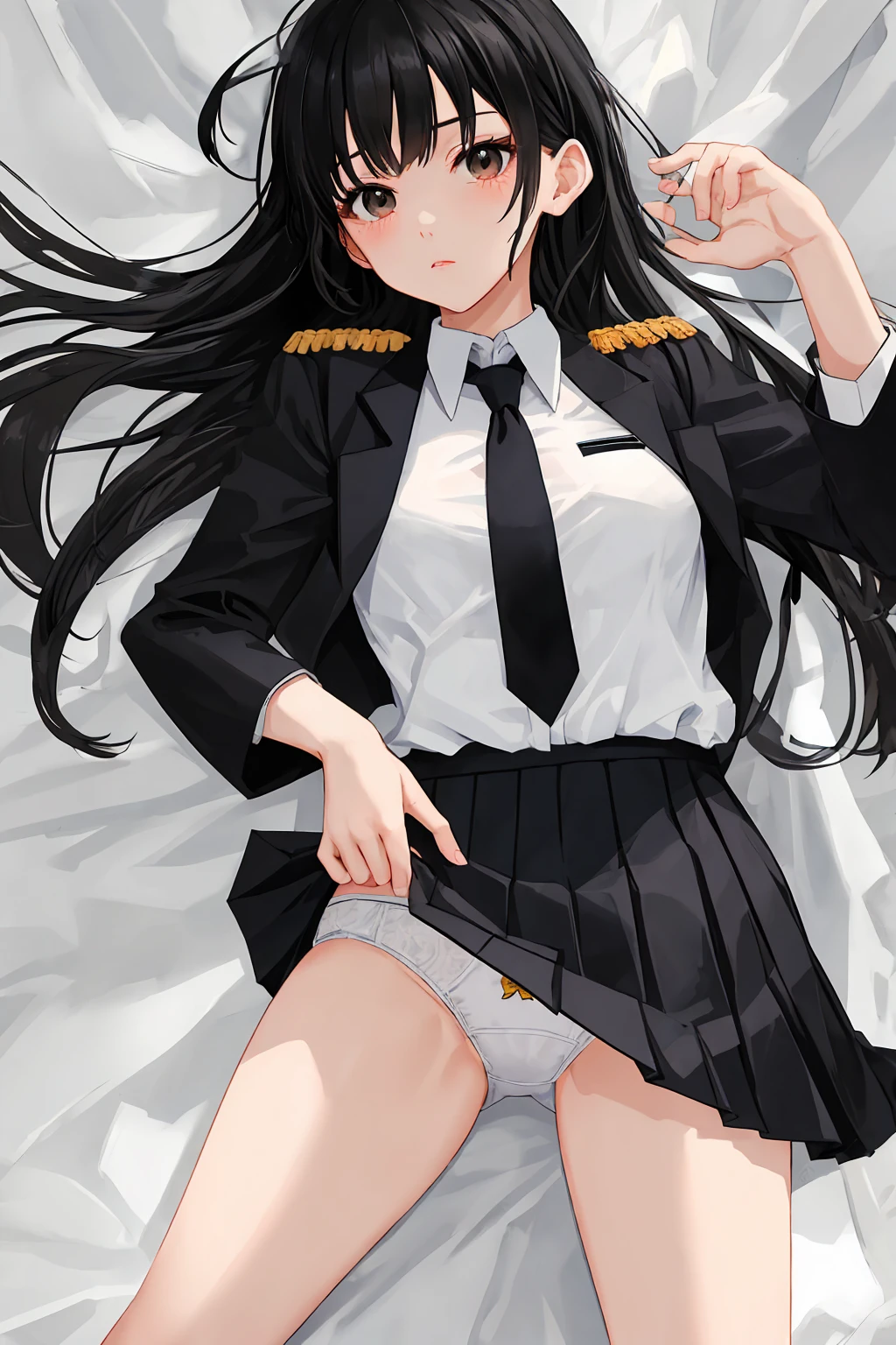 Black Hair uniform Skirt Off White underwear