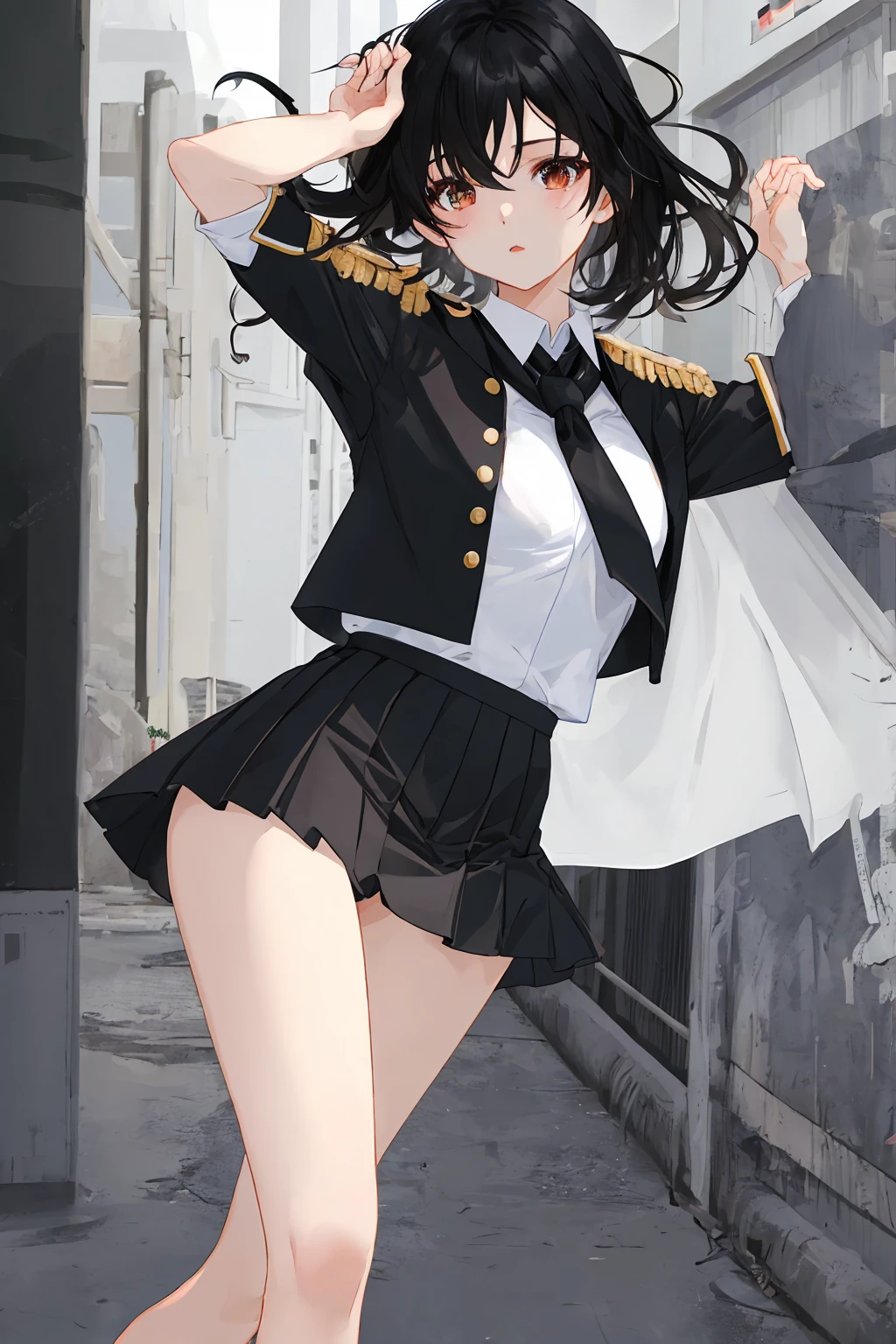 Black Hair　uniform　Skirt Off　White underwear