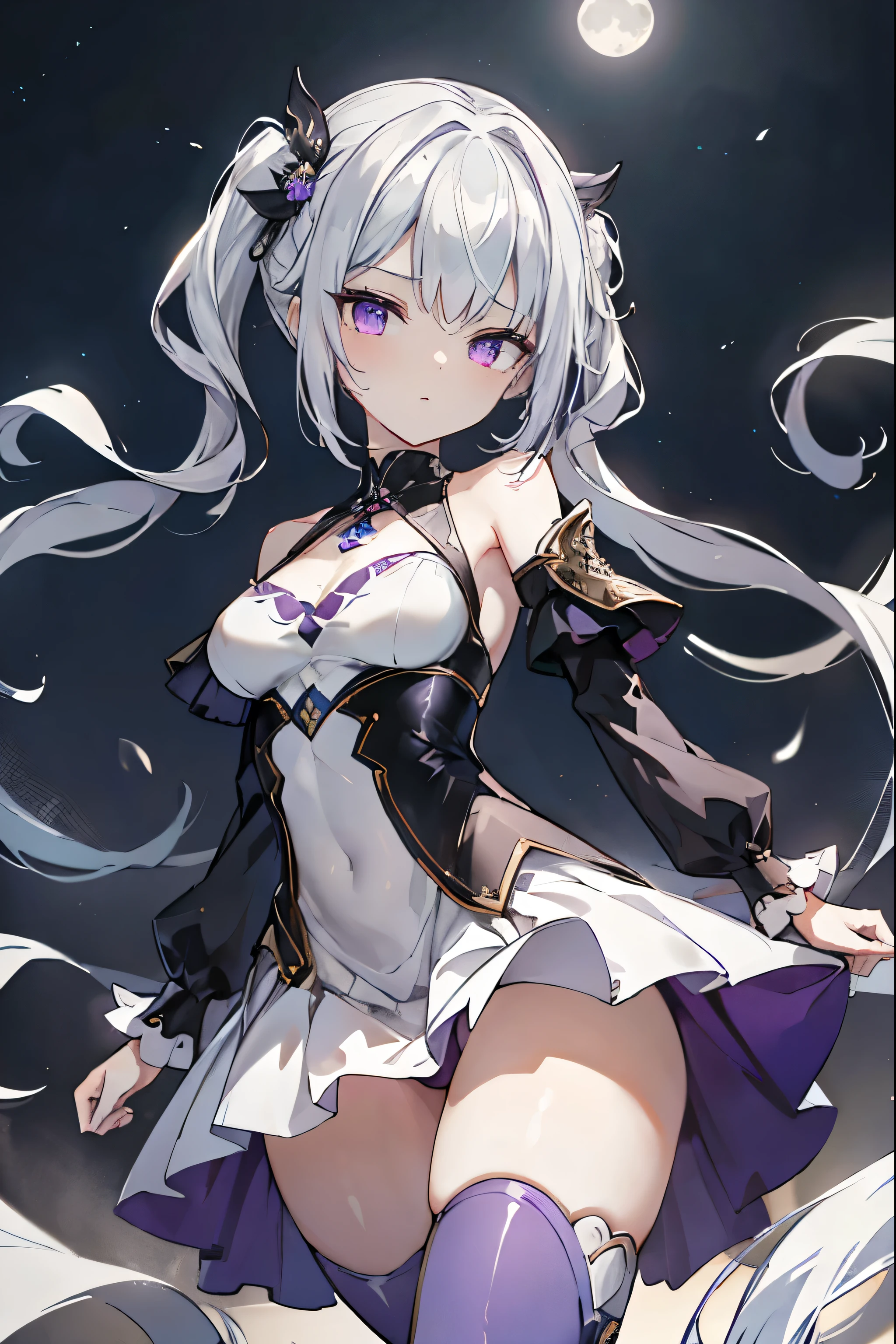 1girl, anime, cute girl, blank background, white background, fantasy, detailed fantasy dress with highlights, beautiful face, beautiful eyes, dark colors, black hair with multicolor streaks, red eye with different color pupil in eye, multicolor eye, medium breasts, slight cleavage, beautiful skin, cute, breast curtains, extremely delicate and beautiful, (beautiful detailed face:1.0), (detailed deep eyes), symmetrical breasts, deep eyes, shiny skin, portrait, slender waist, hips wider than shoulders, thighs, expressionless, young girl, luminous eyes, adorable,(Kpop idol),(aegyo sal:1),(Platinum blonde hair:1),((puffy eye)),Black panty,sexy posture,Superskirt, Ultra-high resolution,Black collar,slim figure, Abdominal y tattoo, womb tattoo,Tight-fitting leg ring,y tattoo on half-body,Bare skin, Armored hand,Hidden fingertips,Hand covered,Arm covered,Fist covered,{{beautiful detailed fingers}}, tufts of hair, moderate beautiful breast:1.0,(masterpiece:1.2), best quality, high-res, HDR, perfect face, intricate armor, delicate blue filigree, intricate filigree, red metalic parts, detailed part, dynamic pose, dynamic lights, cute face, neutral expression, shuimobysim, lotus, Hanfu, maxi skirt, dress conservatively 1girl, solo, long blue hair, standing, One lady,14years,((White hair) ,(Shiny purple bodysuit with microskirt),((Fantasy, Moon Night)), gradient_eyes,
