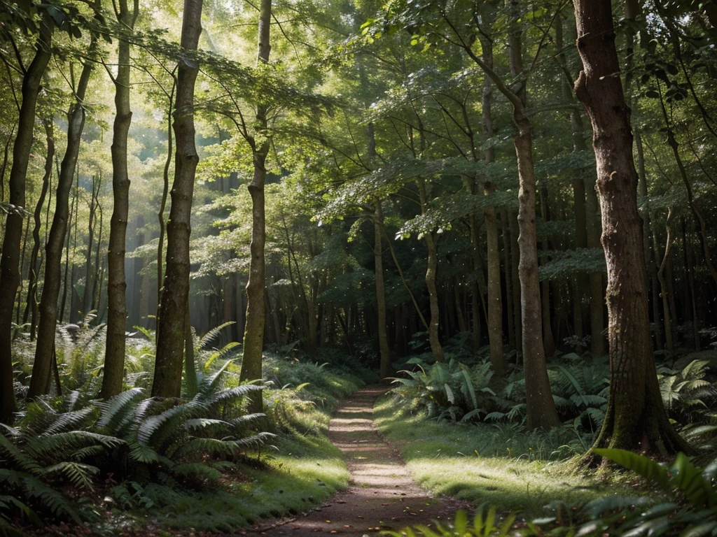 Lush and vibrant forests burst with a myriad of textures: rich moss-covered floors, weathered tree trunks, and verdant foliage dancing in the breeze. This breathtaking image transports viewers to an enchanting woodland setting, captured in a stunning painting. The intricate details of the forest come to life in this high-quality image, evoking a sense of wonder and awe.