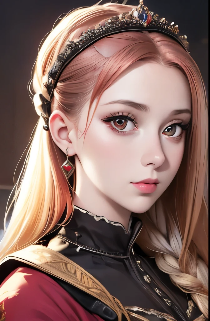 A full color portrait of a beautiful woman wearina a 15th-century royal attire, The Other Boleyn Girl movie set,lipstick,epic character composition,by ilya kuvshinov, alessio albi, nina masic,sharp focus, subsurface scattering, f2, 35mm, film grain , reddish hair