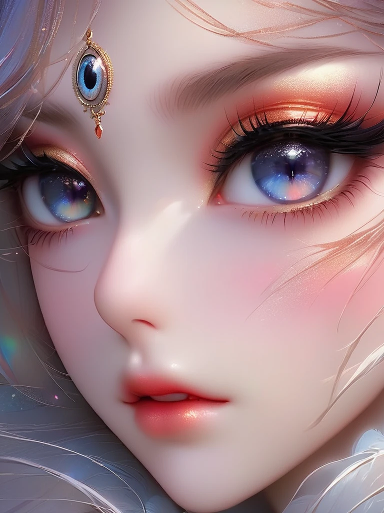 An roster with(A very, very beautiful big eye close-up), (Extremely long eyelashes), (Wearing beautiful makeup)