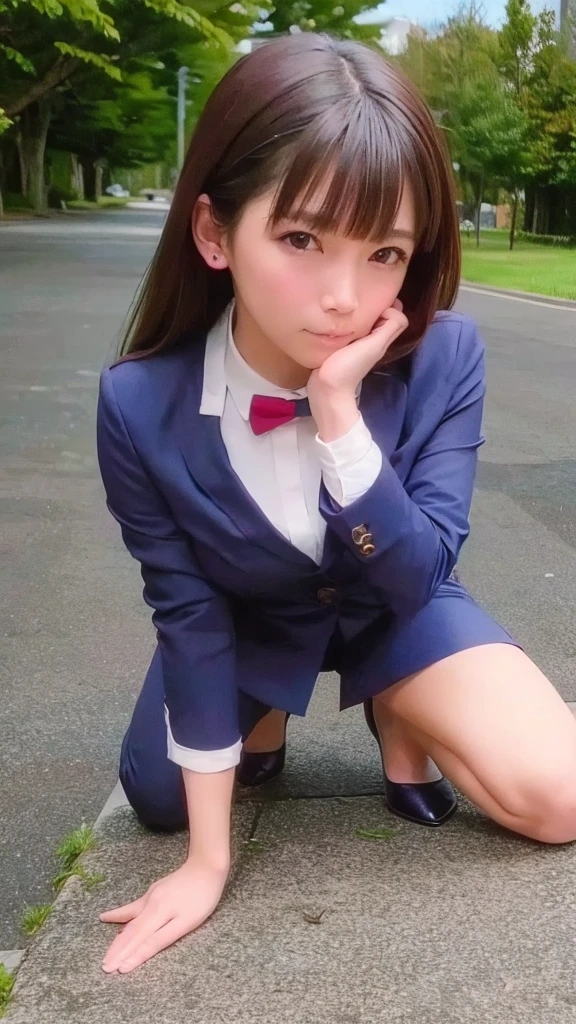 (NSFW),1 female,Beauty,Beautiful face,smile,Crouching and watching the viewer,Office Lady,In a suit,A dignified appearance,Perfect Style,Take off your jacket,Cleavage,focus on the chest,(squatting down:1.2),(open 2 legs:1.2),(show off panty:1.2),View from above,Front view,Ultra-realistic,Ultra high definition,Highest quality,8K,Masterpiece
