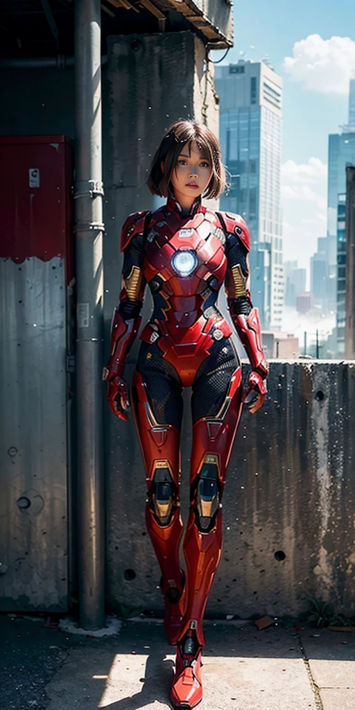 (1girl:1.3), solo,__body-parts__, official art, unity 8k wallpaper, ultra detailed, beautiful and aesthetic, beautiful, masterpiece, best quality, RAW, masterpiece, super fine photo,, best quality, super high Resolution, photorealistic, sunlight, full body portrait, stunningly beautiful,, dynamic pose, delicate face, vibrant eyes, (side view), she is wearing a futuristic Iron Man mech, red and gold, Highly detailed abandoned warehouse background, detailed face, detailed complex busy background, messy, gorgeous, milky, high detailed skin, realistic skin details, visible pores, sharp focus, volumetric fog, 8k uhd, dslr camera, High quality, film grain, fair skin, photorealism, lomography, sprawling metropolis in a futuristic dystopia, view from below, translucent