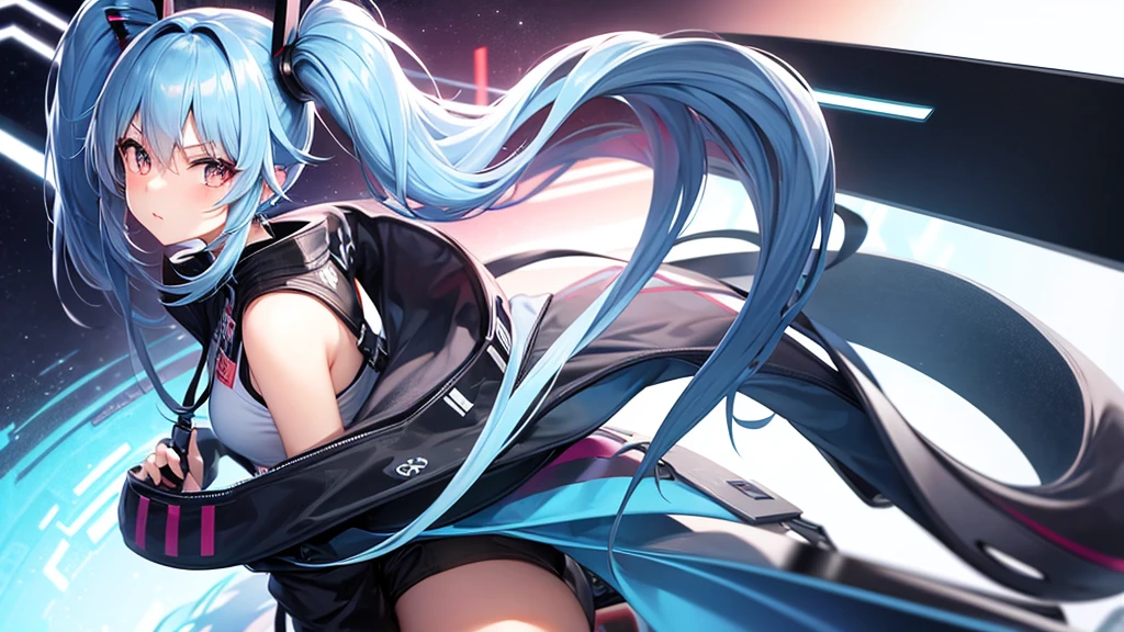 Twin-tail hair accessory, cyber style, cool, front-facing