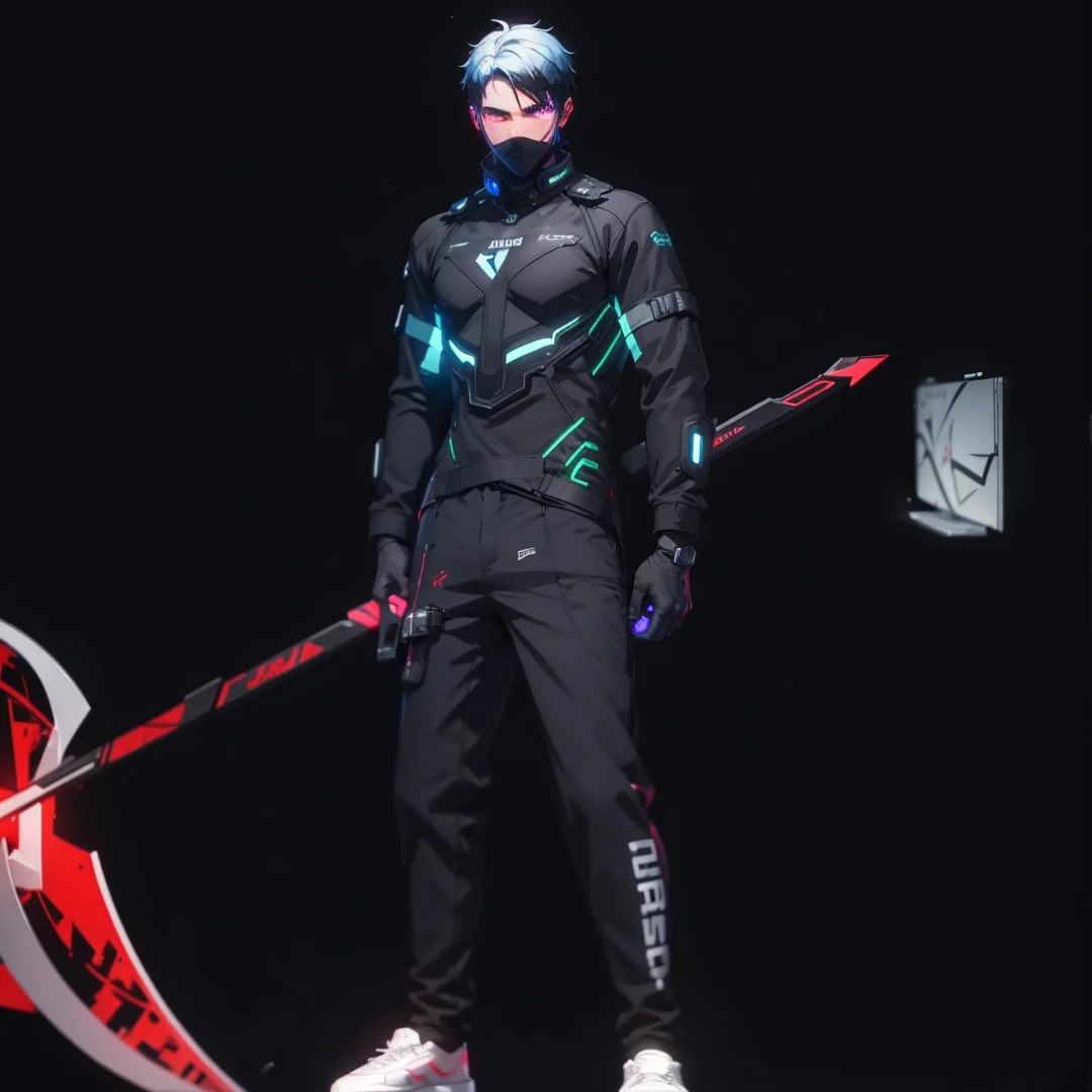 man gamer , with his full streaming setup , use neon syberpunk color , heavy strokes , editor cinematic, black all tshirt, black hair,editing in front of a computer with two monitors, beckground full white and youtube logo, central view