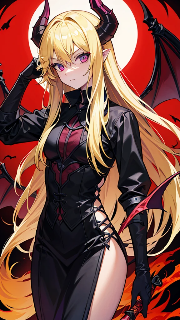 A young demon hunter with long blonde hair and a demonic arm 