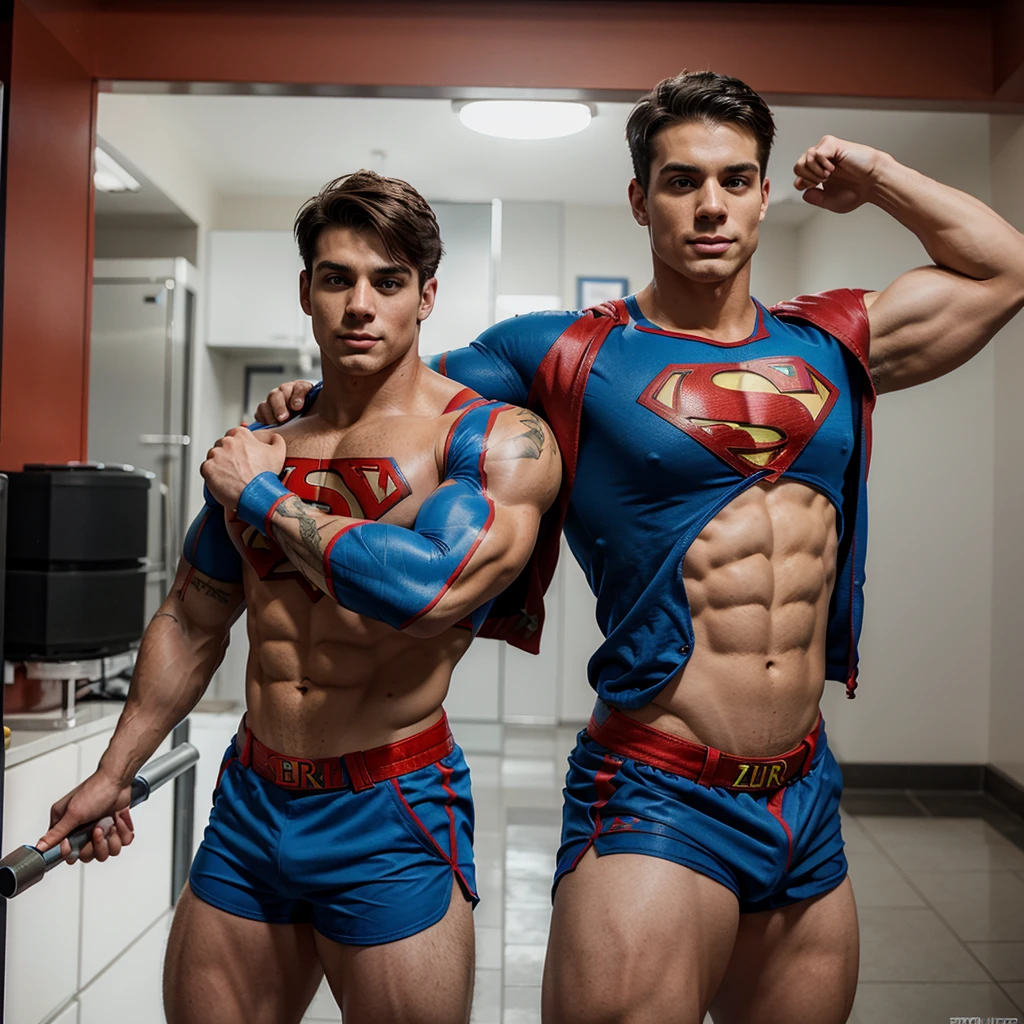 8K mALE 25 year old bodybuilder with a superman tattoo IN 5 inch shorts