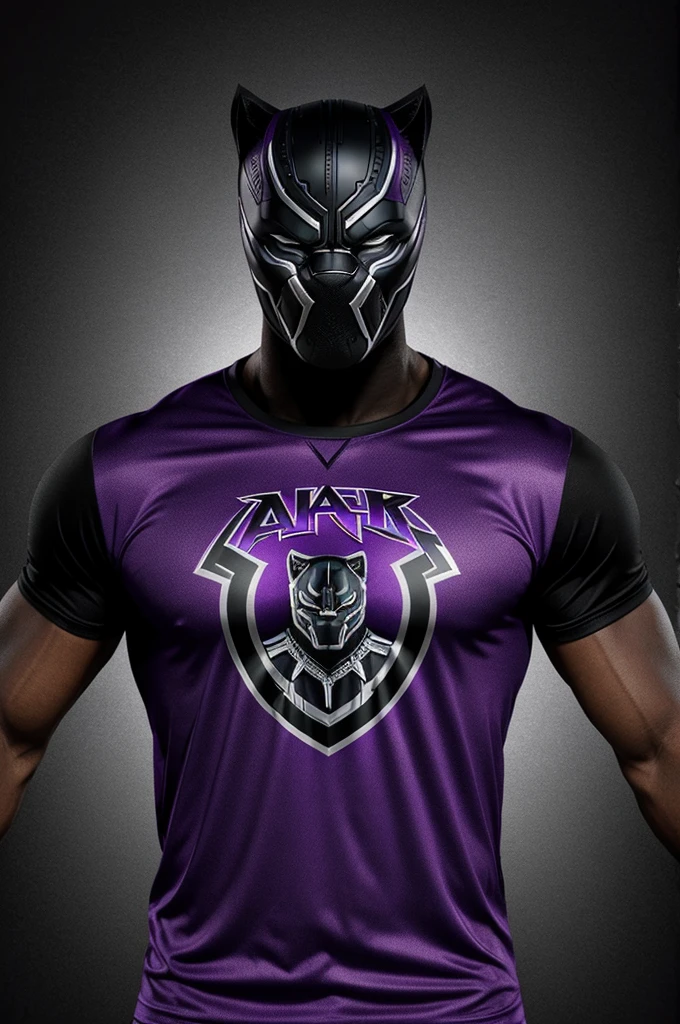 Black and purple sports t-shirt for a team called black Panther, make it look fierce, a panther and a claw