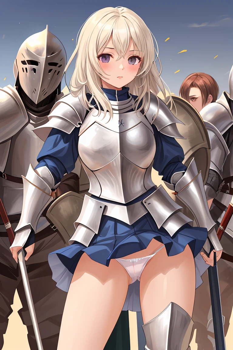 female knight　armor　mini skirt　Panty shot　White underwear　battlefield　