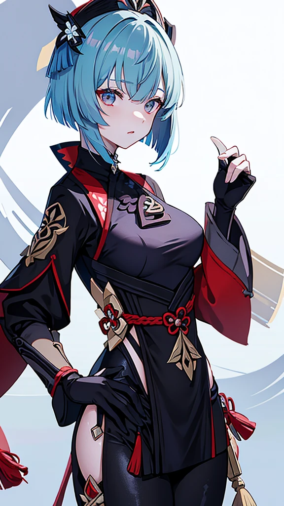 Yelan from genshin impac with tight black clothes