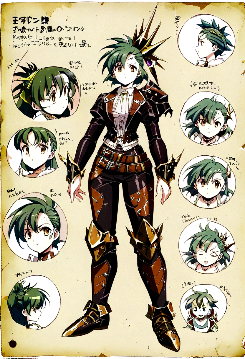a soft anime style character, a chaotic medieval punk style ager with powers of destruction, concept art, character sheet
