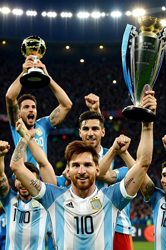 Leo messi win a euro trophy and celibrating with Argentina team