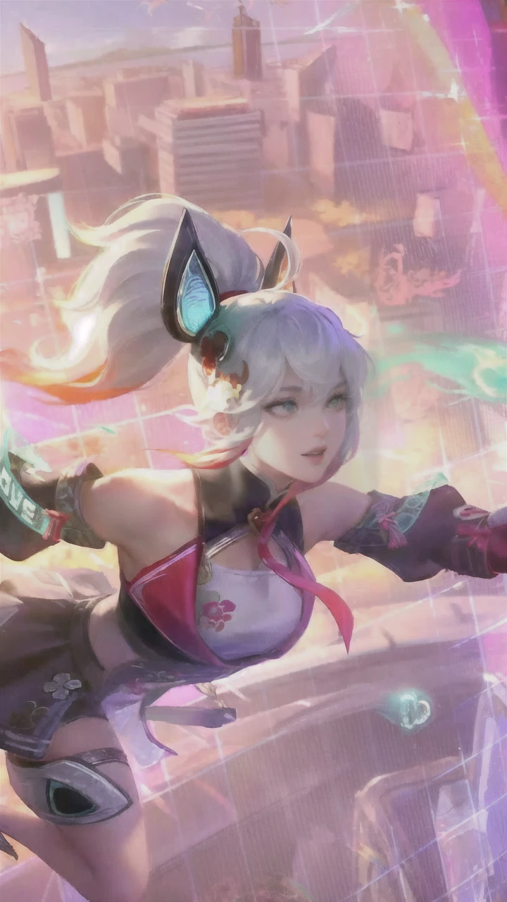 Masterpiece, Best Quality, Night, Full Moon, 1 Girl, Mature Woman, Chinese Style, Ancient China, Sisters, Royal Sisters, Cold Expressions, Faceless, Silver White Long haired Woman, Light Pink Lips, Calm, Intellectual, Three Belts, Gray Pupils, Assassin, Flower Lantern, Carrying Lanterns, Flower Ball Background, Strolling on the Street Landscape