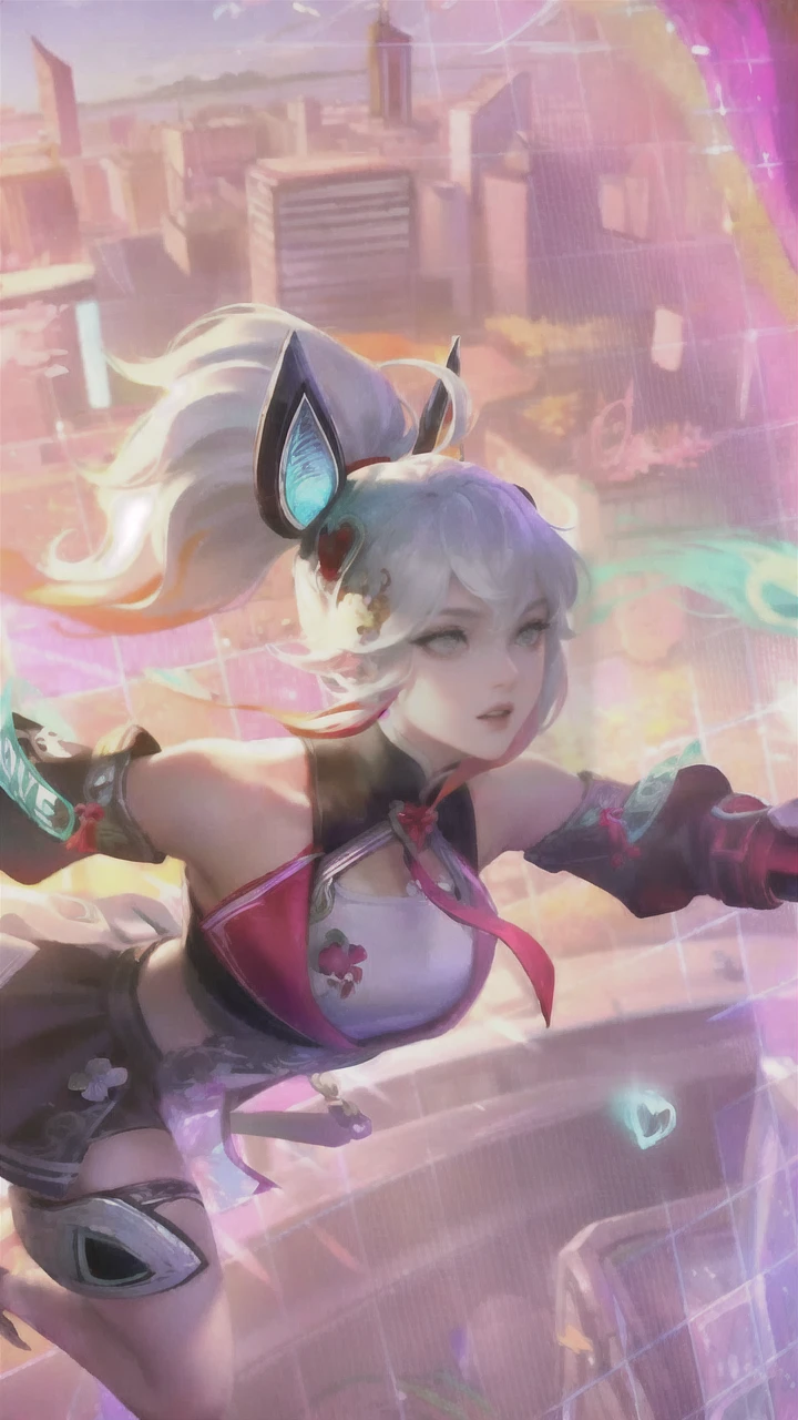 Masterpiece, Best Quality, Night, Full Moon, 1 Girl, Mature Woman, Chinese Style, Ancient China, Sisters, Royal Sisters, Cold Expressions, Faceless, Silver White Long haired Woman, Light Pink Lips, Calm, Intellectual, Three Belts, Gray Pupils, Assassin, Flower Lantern, Carrying Lanterns, Flower Ball Background, Strolling on the Street Landscape