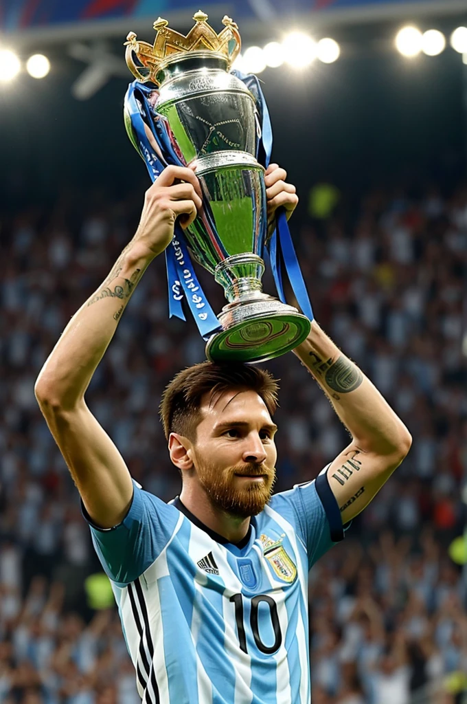 UEFA Euro tournament is own by Argentina and messi is celibrating with the trophy