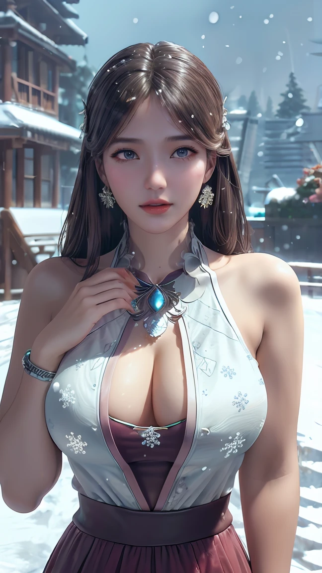 Ultra-realistic 8k CG, flawless, Clean, masterpiece, professional artwork, famous artwork, Cinema lighting, bloom, perfect face, pretty face, fantasy, dreamlike, illusory, Science fiction, lace, lace trim, lace-trimmed legwear, luxurious, jewelry, diamond, Kaneko, pearl, gem, 蓝gem, 红gem, emerald, intricate details, Exquisite pattern, charming, Tempting, Tempting, disciple, enchanting, hair accessories, necklace, earrings, bracelet, armband,halo,autumn,huge breast,expose breast,expose breast,Expose cleavage,Expose cleavage,See the breasts,Show breasts,
((,1 girl, Throw,best quality, )) , ((((1 girl, alone,outdoor, big breasts,,snowflakes, snow, snowing, plum bossom, ))))