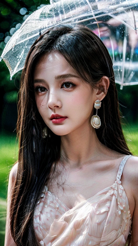 a girl holding an umbrella, beautiful detailed eyes, beautiful detailed lips, extremely detailed eyes and face, longeyelashes, cute frog and snail, playing together, intricate details, vibrant colors, natural lighting, serene atmosphere, digital painting, detailed background, soft focus, dreamlike, whimsical, pastel colors, delicate brushstrokes, (best quality,4k,8k,highres,masterpiece:1.2),ultra-detailed,(realistic,photorealistic,photo-realistic:1.37)