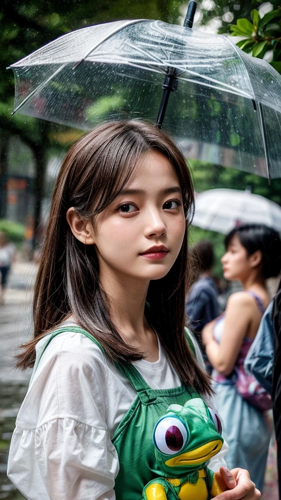 Girl Holding an Umbrella、Portrait、Frog on shoulder