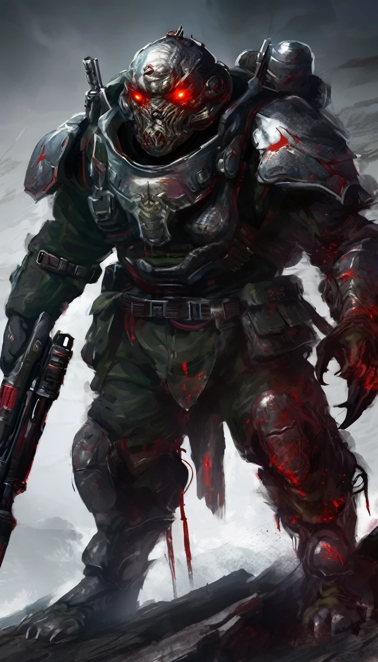 Portrait of a Soldier Monster, with Dark Aura and red eyes, two eyes, dark aura, no weapons.
