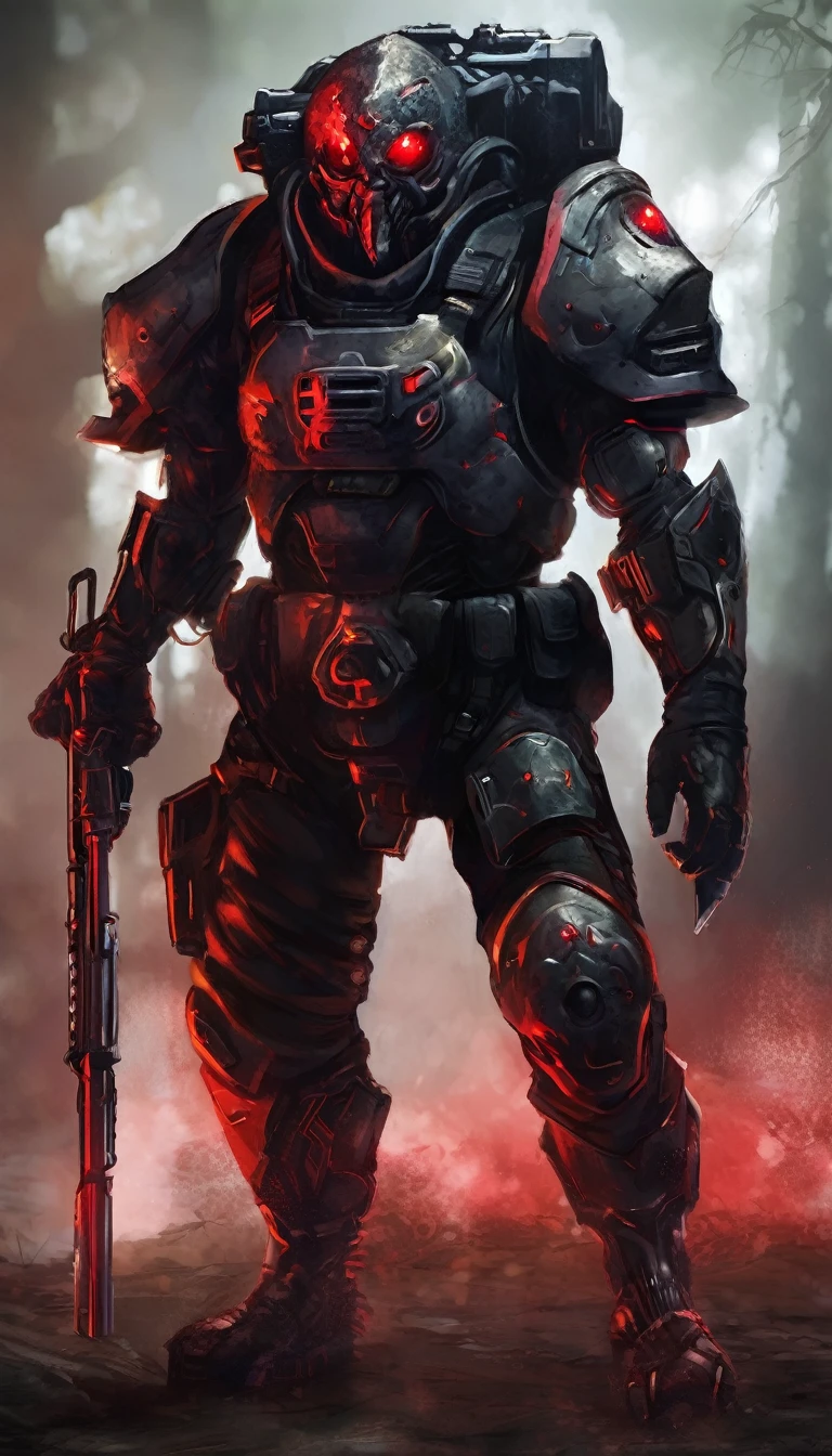 Portrait of a Soldier Monster, with Dark Aura and red eyes, two eyes, dark aura, no weapons.
