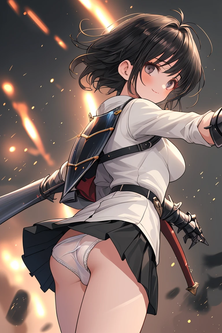 female knight Black Hair mini skirt Panty shot White underwear battlefield