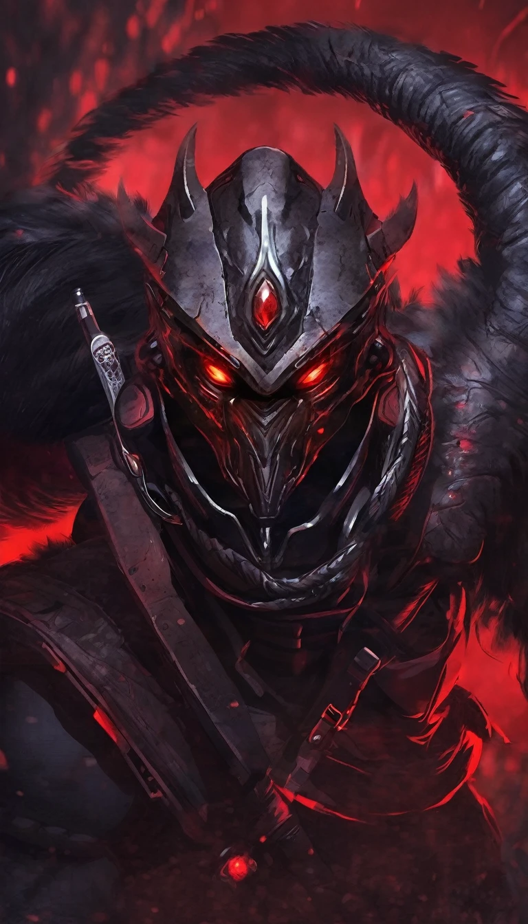 Portrait of a Soldier Monster, with Dark Aura and red eyes, two eyes, dark aura, no weapons.
