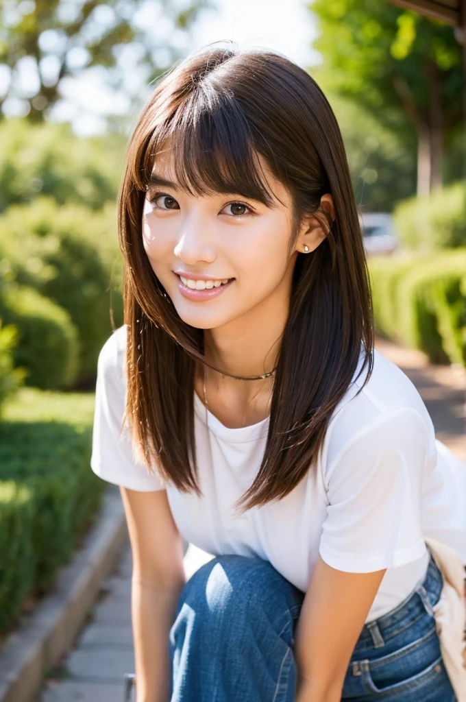 Dirty backpacker woman, rural western america, rental house, college senior, ((full body)), ((photo)), ((best qualtiy, 8K, tmasterpiece:1.3)), Focus:1.2, perfect figure beautiful girl:1.4, 1girl, cowboy shot, look at viewer, incredibly absurd, beautiful and cute girl with a photorealistic face, showcasing top-quality craftsmanship, A Japanese woman walking around town as a backpacker, 20 years old, very short brown hair, short bangs, longer hair on the sides, soft hair with a beautiful flow, clear facial features, large light brown eyes, double eyelids, long eyelashes, small nose, plump pink lips, white teeth, impressive smile, gentle eyes, fair and smooth skin, tall, glamorous, slender, 163cm tall, large G-cup breasts, simple and casual style, fashion that emphasizes her chest, earrings, necklace, favorite camera, cheerful and energetic older sister, beautiful girl, pretty, leader, curious, proactive, positive, sticks to her beliefs, sociable, honest, good at encouraging others, polite, walks with a spring in her step, September
